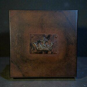 RARE Jan Barboglio Cast Iron Crested Crown 6.5” Square Box Retired Brutalist